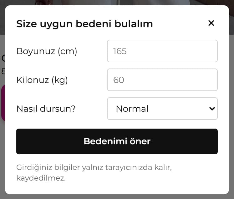 Bedenini Bul modülünün mağazadaki görünümü